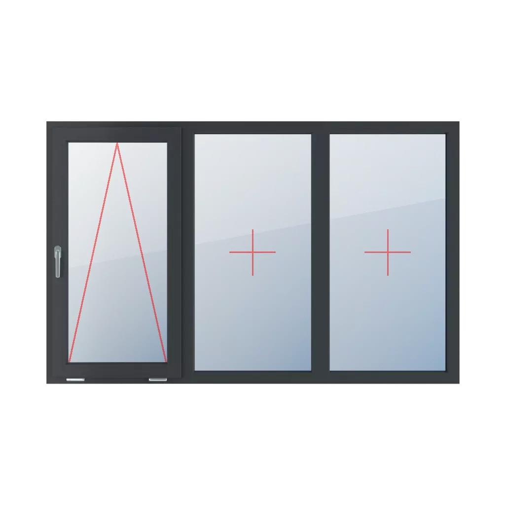 Tiltable with a handle on the left, fixed glazing in the frame, fixed glazing in the frame windows types-of-windows triple-leaf symmetrical-division-horizontally-33-33-33  