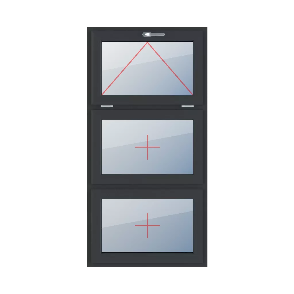 Tiltable with a handle at the top, fixed glazing in the sash windows types-of-windows triple-leaf vertical-symmetrical-division-33-33-33  