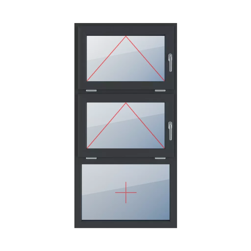 Tilt with a handle on the right, tilt with a handle on the right, fixed glazing in the frame windows types-of-windows triple-leaf vertical-symmetrical-division-33-33-33  